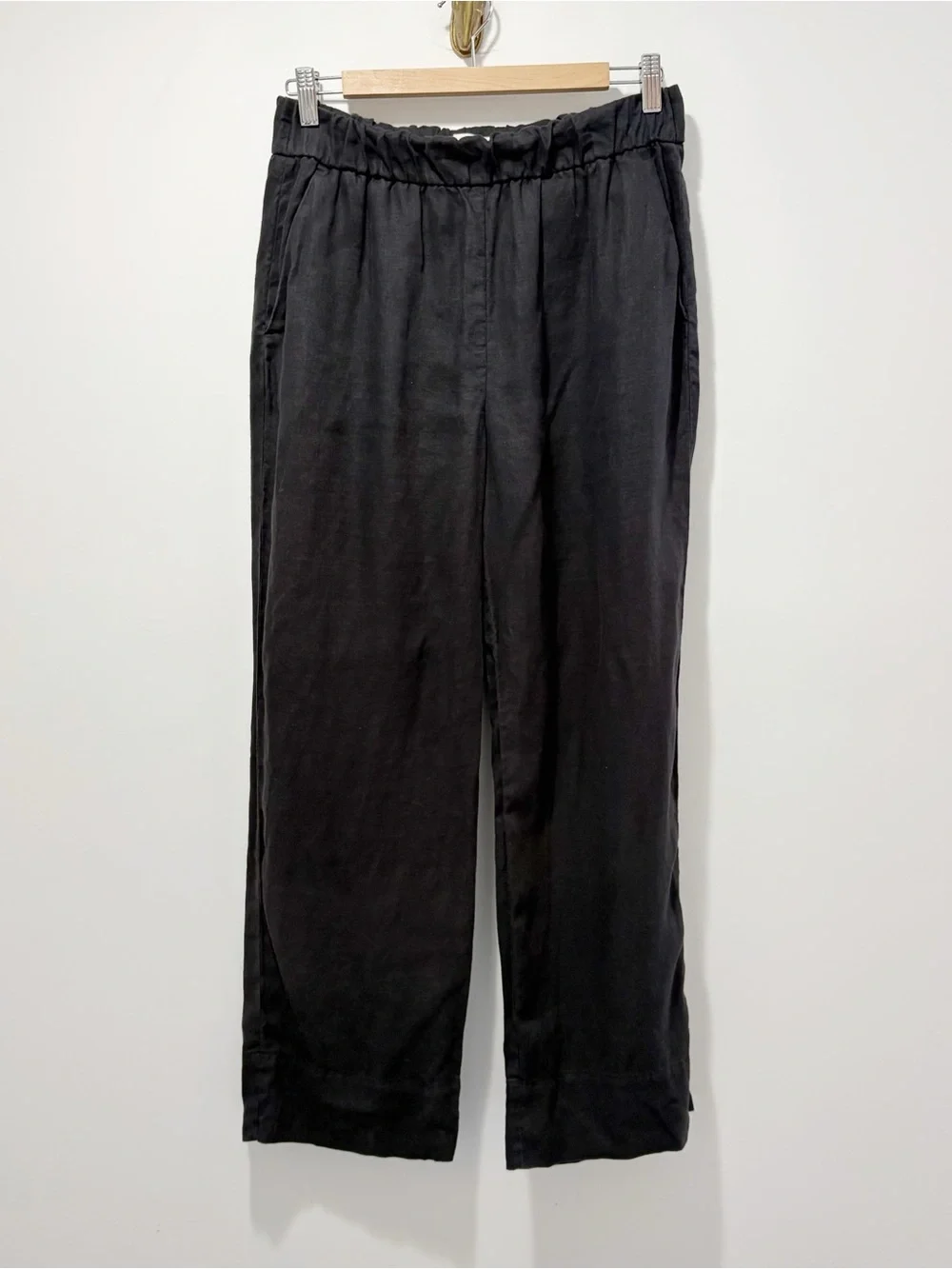 Everlane The Linen Easy Pant Size Medium Black European Flax Wide Leg Elastic